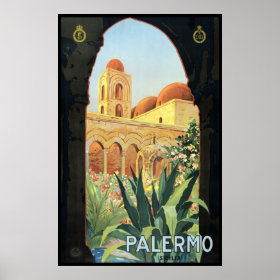 Vintage Travel Poster, Palermo, Sicily, Italy