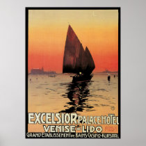 Vintage Travel Poster, Venice Lido, Italy