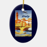 Vintage Travel Poster, Volterra Italy Bridge River Christmas Tree Ornaments