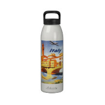 Vintage Travel Poster, Volterra Italy Bridge River Reusable Water Bottles