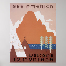 Vintage Travel, See America Welcome to Montana Poster
