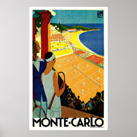 Vintage Travel, Tennis, Sports, Monte Carlo Monaco Poster