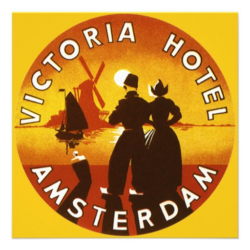 Vintage Travel, Victoria Hotel, Amsterdam, Holland Personalized Announcements