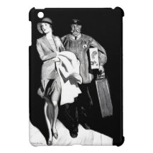Vintage Travel Woman Bellhop Suitcase Luggage Man iPad Mini Cases