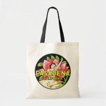 Vintage Travel, Woman Roses, Pasadena California Tote Bags