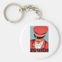 Vintage Travel Zurich Switzerland Label Art Keychains