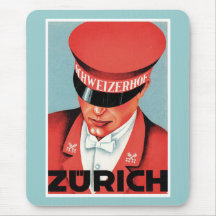Vintage Travel Zurich Switzerland Label Art Mouse Pad