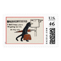 Vintage Travelling Black Cat Large Postage Stamp