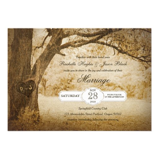 Vintage Tree Carving Wedding Invitation Custom Invites (front side)