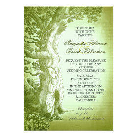 vintage tree green rustic wedding invitations
