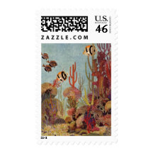 Vintage Tropical Fish and Coral in the Ocean Stamps