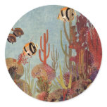 Vintage Tropical Fish and Coral in the Ocean Round Sticker
