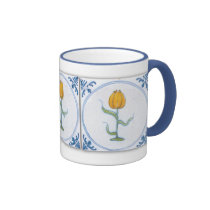 Vintage Tulip Tile Art Blue White Coffee Mug mugs