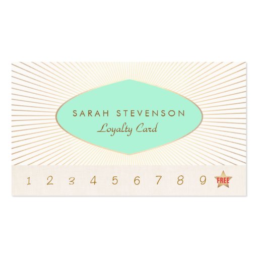 Vintage Turquoise and Gold Loyalty Punch Card Business Card Template (front side)