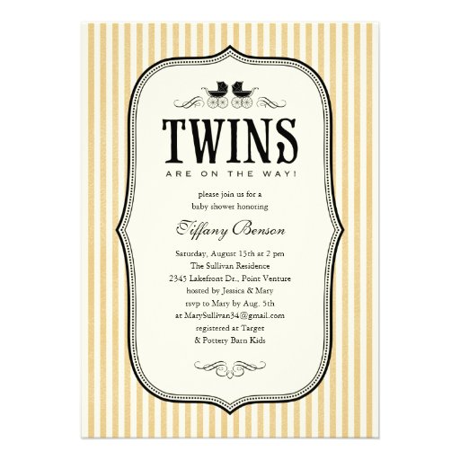 Vintage Twins Baby Shower Invitations