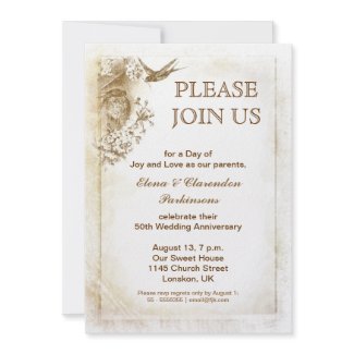 vintage two birds love anniversary invitation