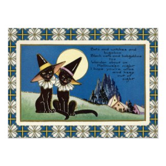 Vintage Two Black Cats Halloween 5.5x7.5 Paper Invitation Card