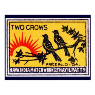 Vintage Two Crows Match Label Postcard