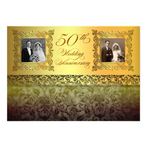 vintage two photos 50 anniversary invitations (front side)