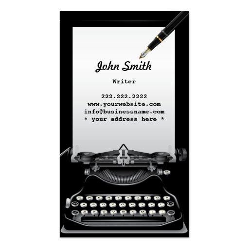 Vintage Typewriter and Pen Writer Business Card (front side)