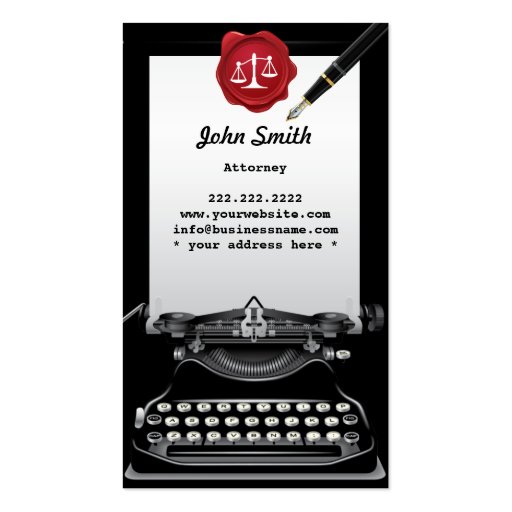 Vintage Typewriter Attorney Business Card (front side)
