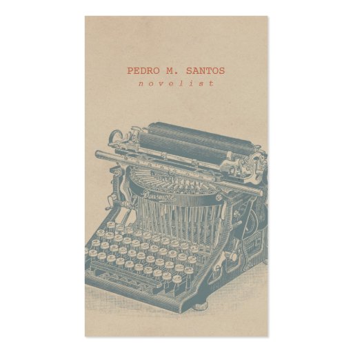 Vintage Typewriter Cool Blue Retro Modern Simple Business Card Templates