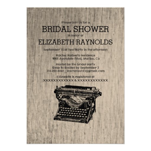 Vintage Typewriter Keys Bridal Shower Invitations