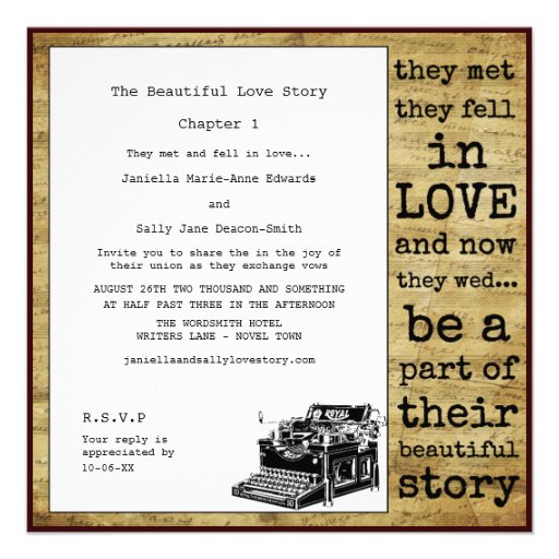 Vintage Typewriter Lesbian Wedding Personalized Announcements