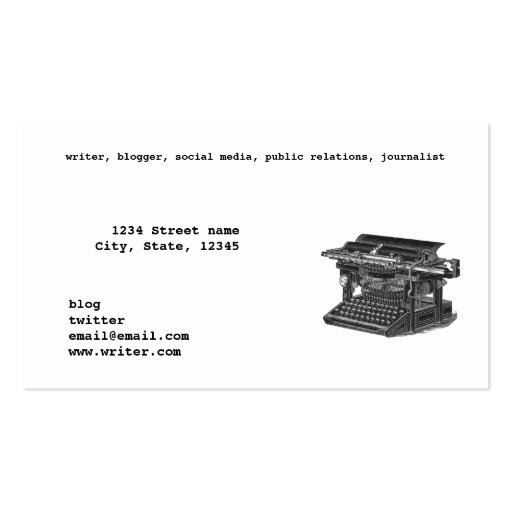 vintage typewriter writer - blogger business card (back side)
