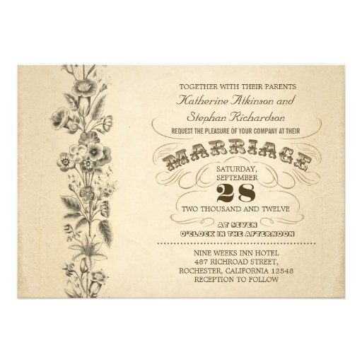 vintage  typographic wedding invitation