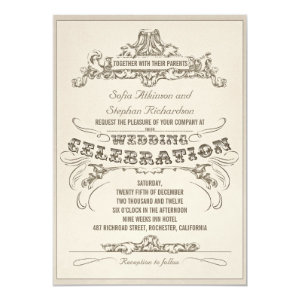 vintage typography aged design wedding invitations