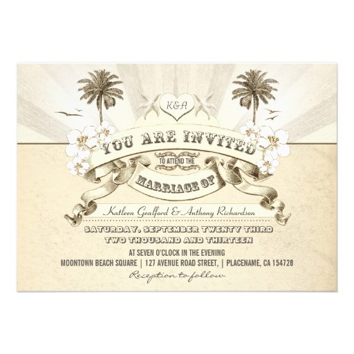 vintage typography beach wedding invitations