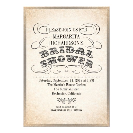 vintage typography bridal shower invitations