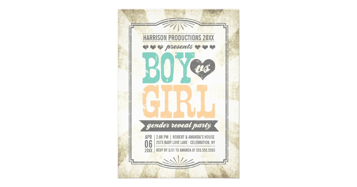 Vintage Typography Gender Reveal Party Invitation