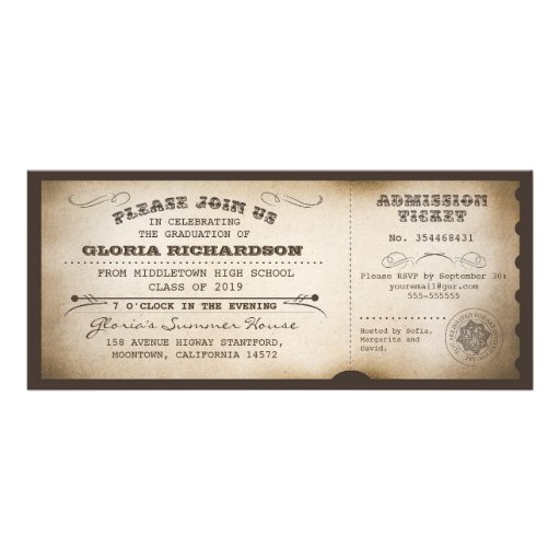 vintage typography graduation tickets invitations (front side)