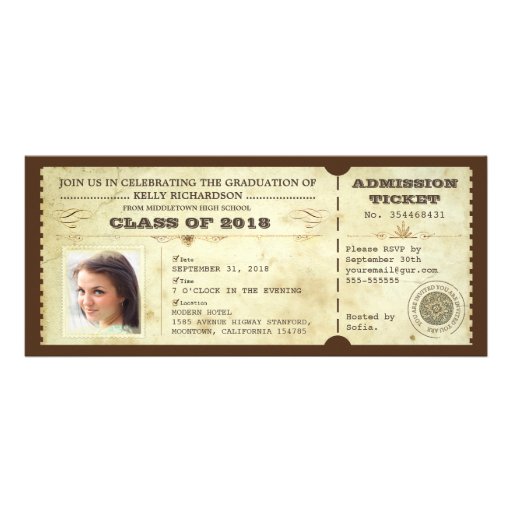 vintage typography graduation tickets with photo custom announcements (front side)