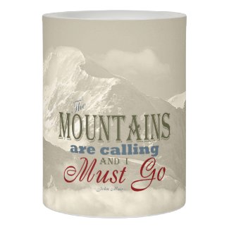 Vintage Typography The mountains are calling; Muir Flameless Candle