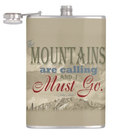 Vintage Typography The mountains are calling; Muir Flasks