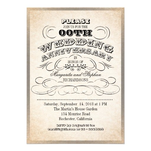vintage typography wedding anniversary invitations