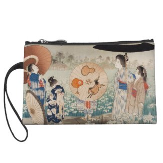 Vintage ukiyo-e japanese ladies with umbrella art wristlet