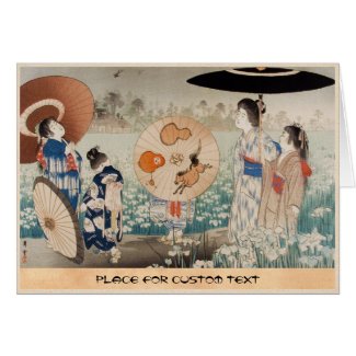 Vintage ukiyo-e japanese ladies with umbrella art card