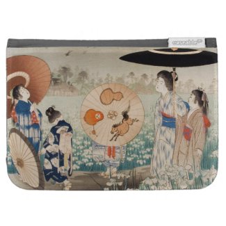 Vintage ukiyo-e japanese ladies with umbrella art kindle 3 covers