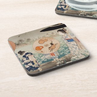 Vintage ukiyo-e japanese ladies with umbrella art coasters