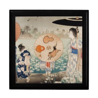 Vintage ukiyo-e japanese ladies with umbrella art jewelry boxes