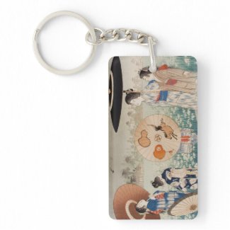 Vintage ukiyo-e japanese ladies with umbrella art rectangle acrylic key chains