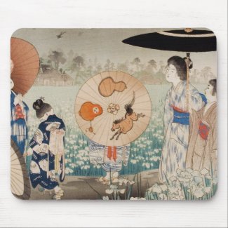 Vintage ukiyo-e japanese ladies with umbrella art mouse pads