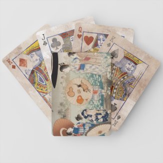 Vintage ukiyo-e japanese ladies with umbrella art deck of cards