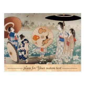 Vintage ukiyo-e japanese ladies with umbrella art postcard