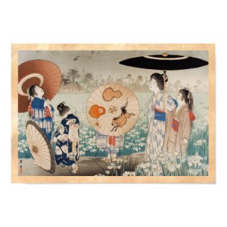 Vintage ukiyo-e japanese ladies with umbrella art print