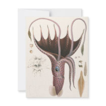 Vintage Umbrella Squid Personalized Invites